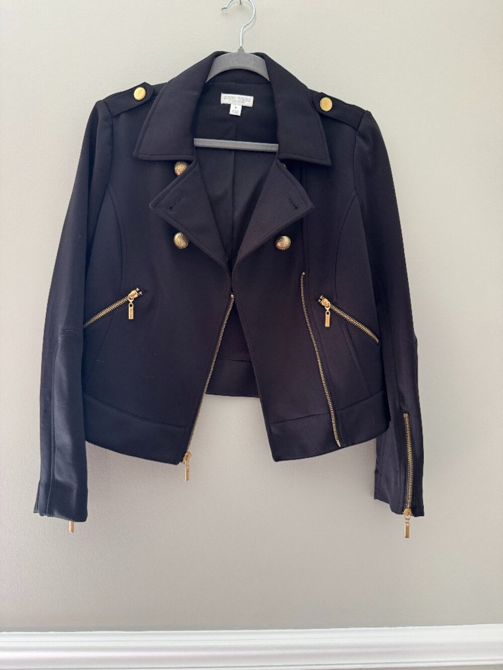 Bisou Bisou Black Moto Jacket with Gold Hardware Size S